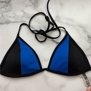 PINK Victoria's Secret Black and Blue Bikini Top